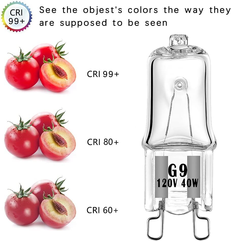 G9 Halogen Bulb 40W 120V T4 JCD Type G9 Base 2 Pin Light Bulb for Range Hood Lights, Bathroom Light Bulbs, Microwave