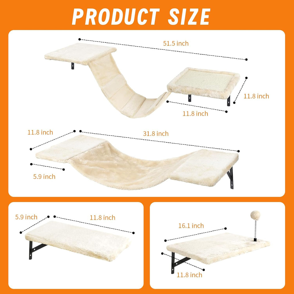 Cat Wall Shelves, Space-Saving Wood Cat Wall Furniture for Indoor Cats