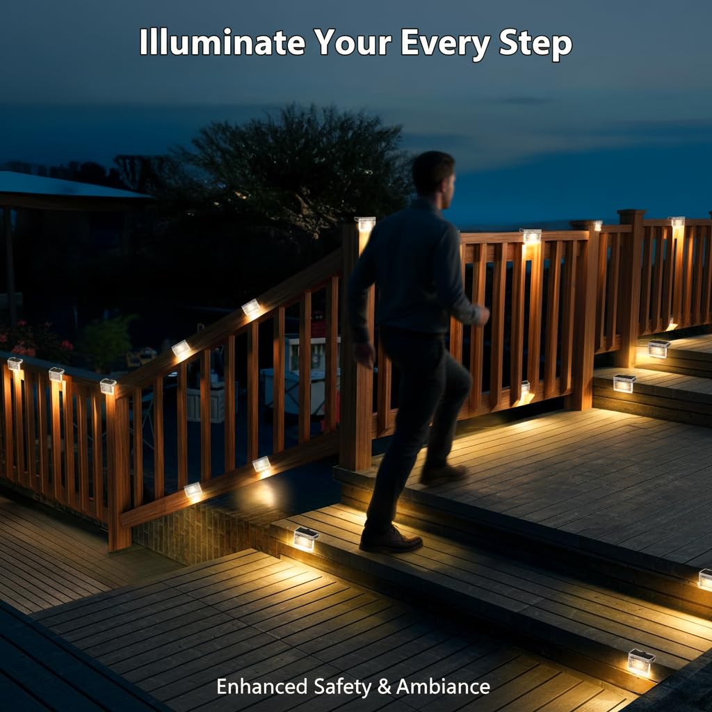 Solar Deck Lights Outdoor, Fence Lights Waterproof LED for Stairs