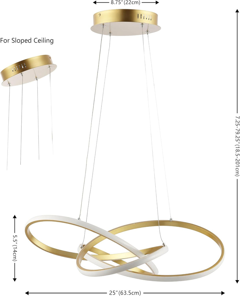 25" Gold Painting Modern Abstract LED Pendant Light, Integrated Dimmable Metal Chandelier for Dining Room, Kitchen