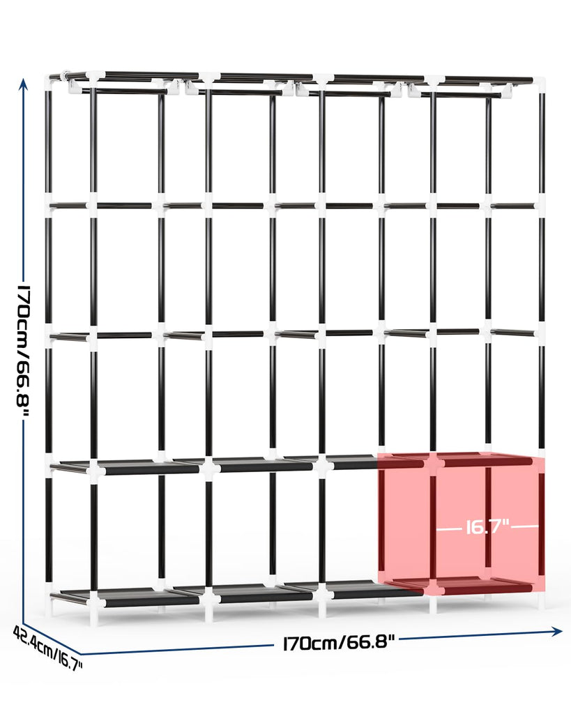 Clothes Organizer with 4 Hanging Rods, Portable Closet Wardrobe, Non-Woven Fabric Cover, Large Capacity Storage