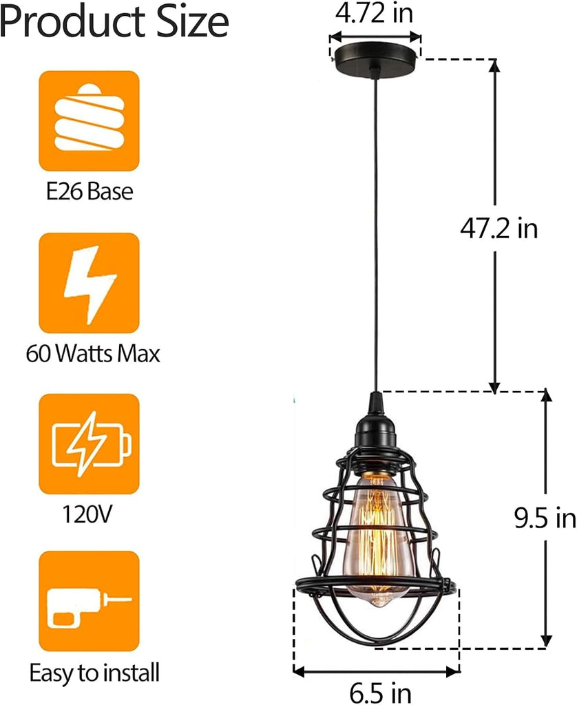 Industrial Pendant Light INNOCCY Edison Hanging Cage Pendant Lights E26 E27 Base Vintage Adjustable Pendant Lamp