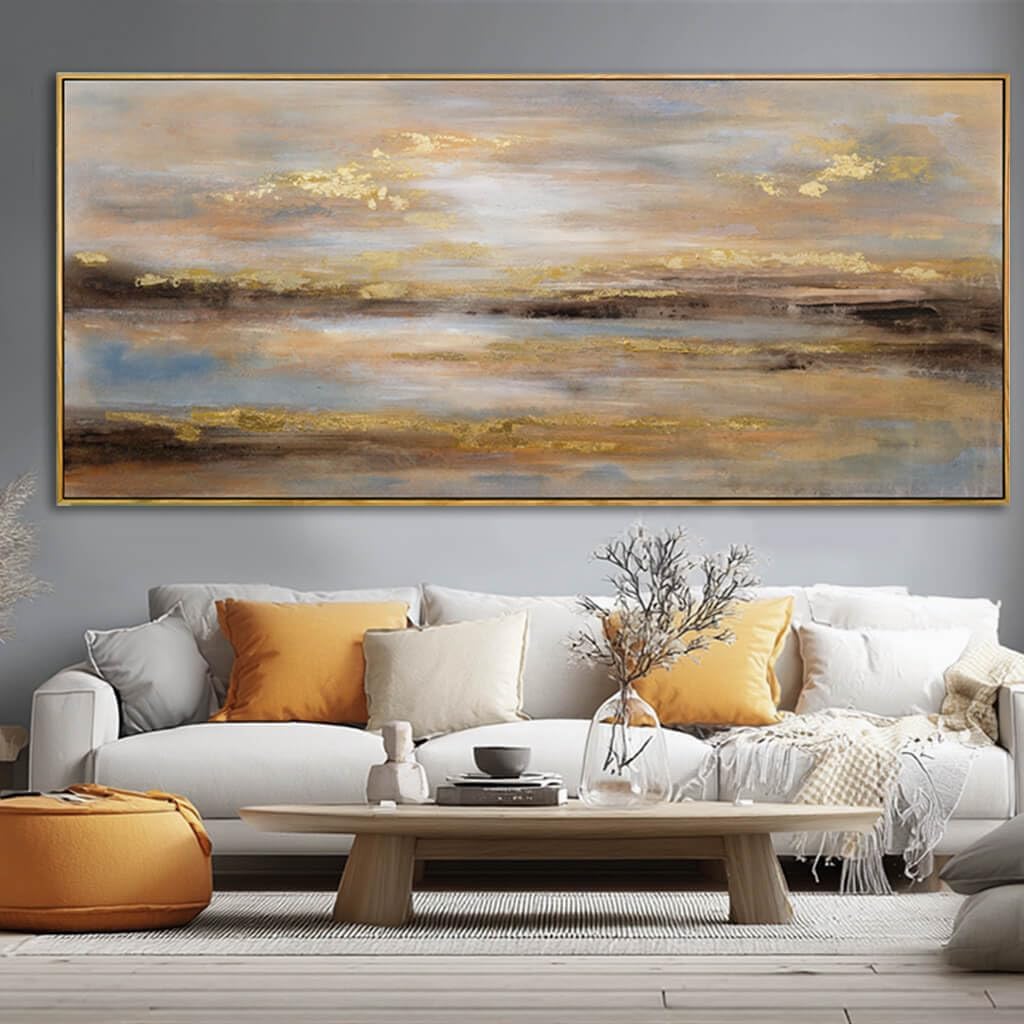 Gold Abstract Wall Decor Modern Artwork Framed Canvas Painting Large Wall Art Bedroom Wall Decor Living Room Print