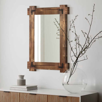 Rustic Wood Wall Mirror 40x28 Inch, Farmhouse Bathroom Mirror