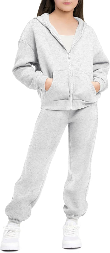 Girls 2 Piece Sweatsuit Zip Up Hoodies Joggers Tracksuit Sets