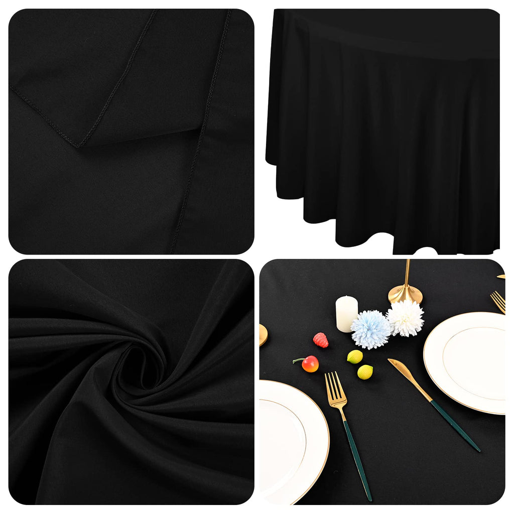 6 Packs Black Round Tablecloth - 120 Inch, Polyester