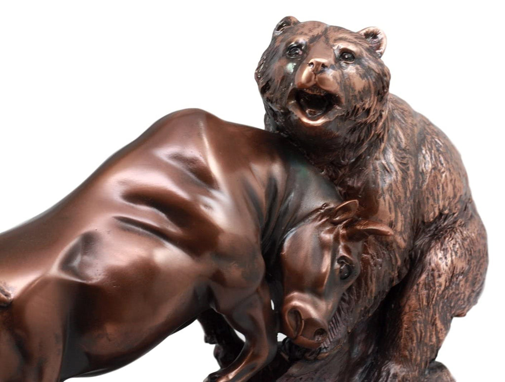 Wall Street Stock Market Charging Bull Goring Bear Statue Bronze Electroplated Figurine with Base Ideal for Investors