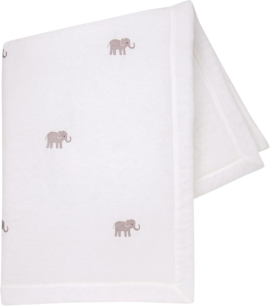Signature Elephant Creamy White Linen Embroidered Baby Crib Quilt