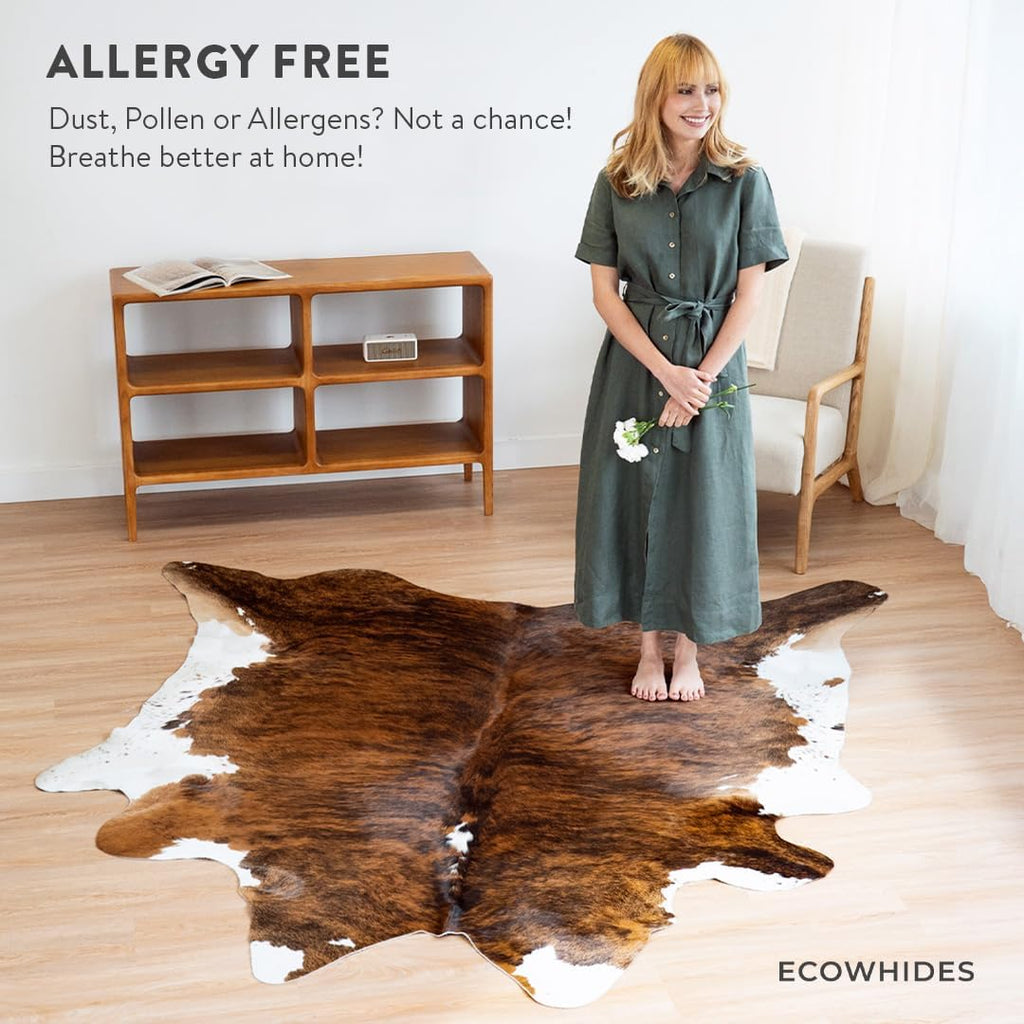 100% Genuine Brazilian Cowhide Rug, Brindle White Belly, One-of-a-Kind Real Hide, Luxury Cowskin Leather Area Rug