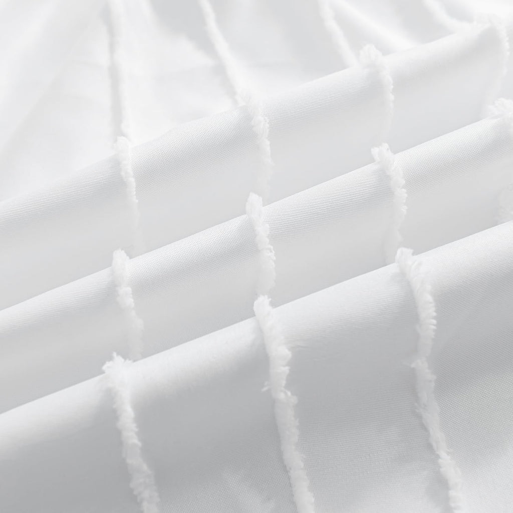 Bed Skirt Full Size, Ruffled Bed Skirts 22 Inch Drop, White | Striped Boho Tufted, Split Corners, Easy Fit Full Size