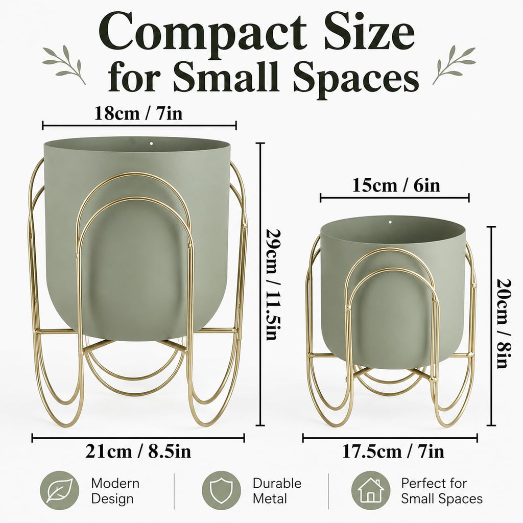 Set of 2 Planters with Stand 11.5/8" H (Green)