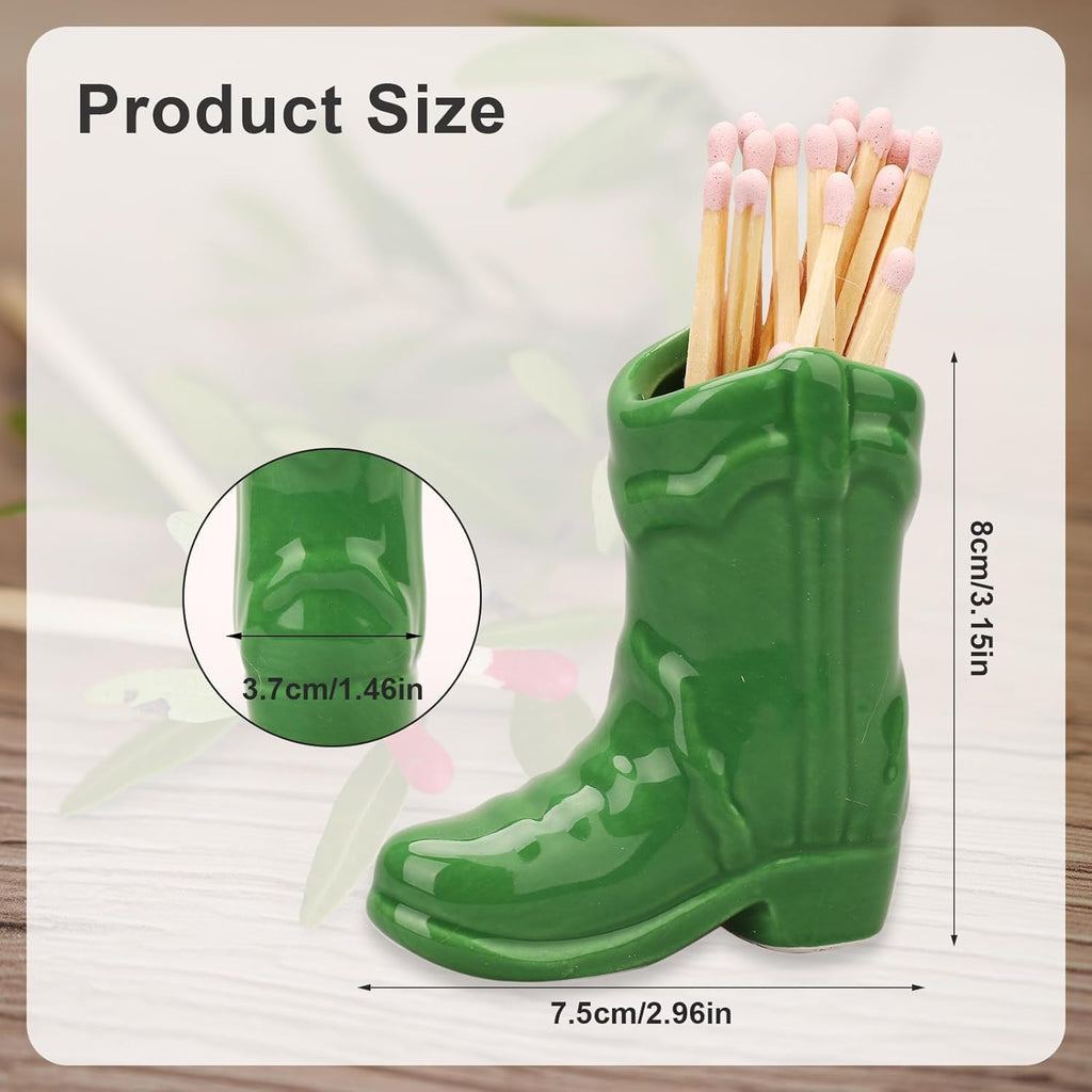 Cowboy Boot Match Holder with Striker, Decorative Matches Box, Very Cute Addition for Interior Decor (Green)