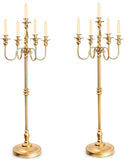 Gold Candelabra, 50'' Tall Floor Candle Holders, 2 Pcs Metal 5 Arm Centerpiece Decorations for 5 Candlesticks Party