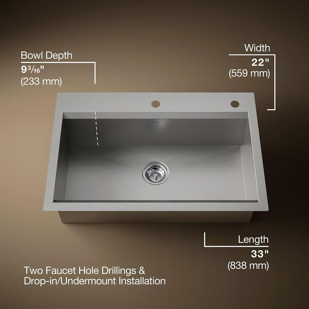 80084-2PC-NA TaskTM 33" Top-/Undermount Single-Bowl Workstation Sink, Includes Kitchen Sink Accessories, Stainless