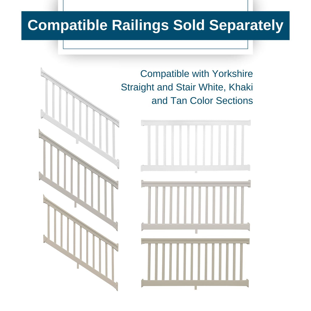 Straight Vinyl Railing Brackets - Straight Porch and Deck Railing Bracket Set, Top & Bottom Classic Brackets for