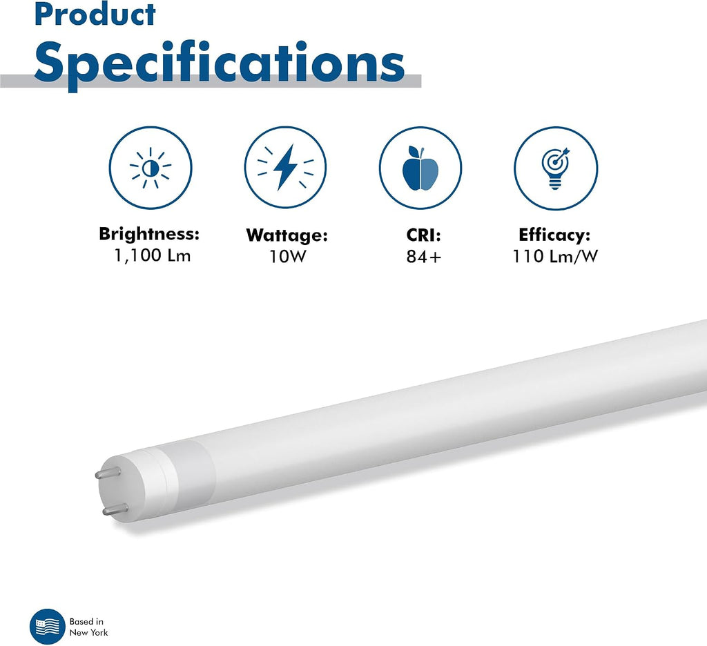 2 ft. T8 G13 LED, F17T8, F20T12, F18T8, Type A Plug & Play, 3000K, Frosted
