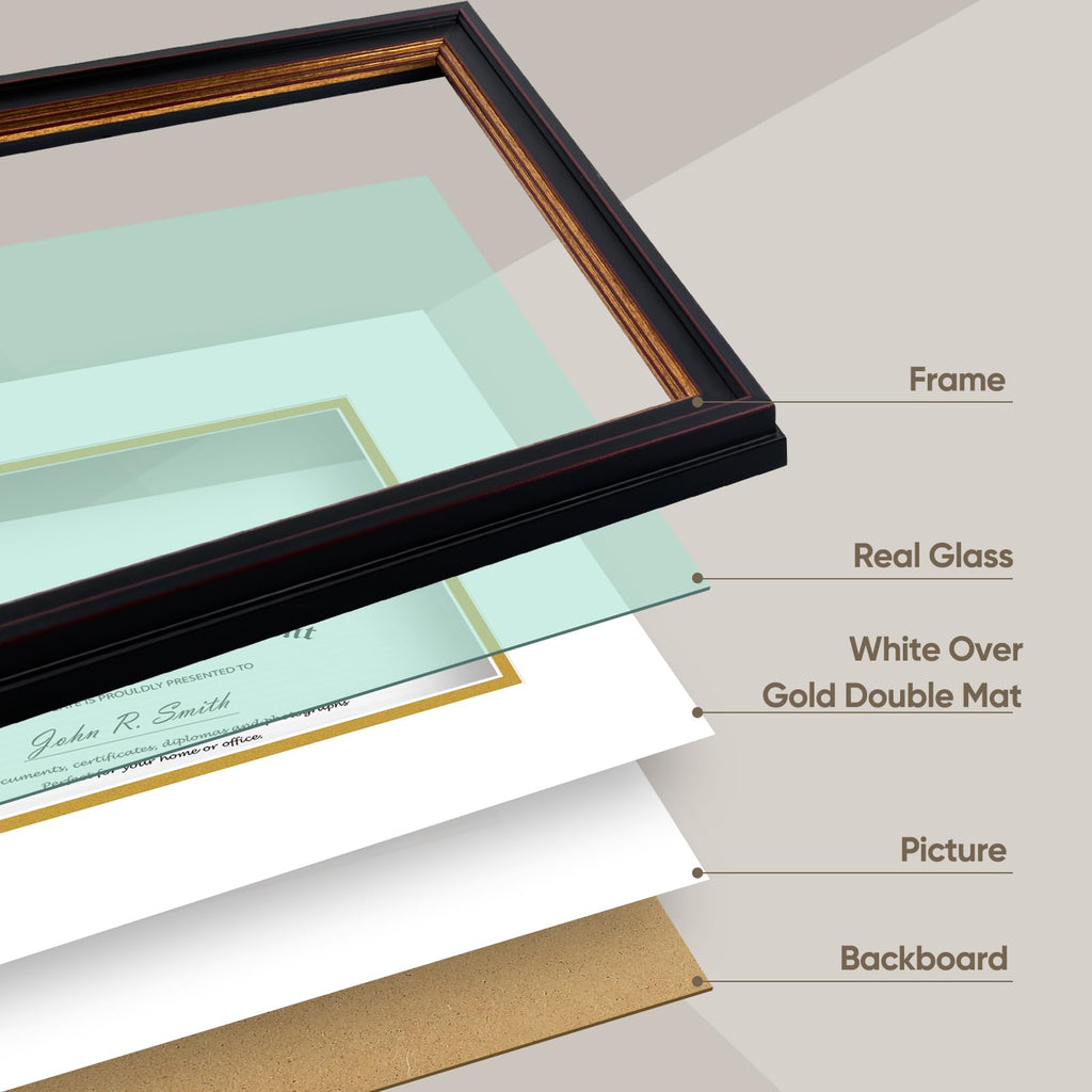 8x10 Frame White Over Gold Double Mat For 6x8 Diploma