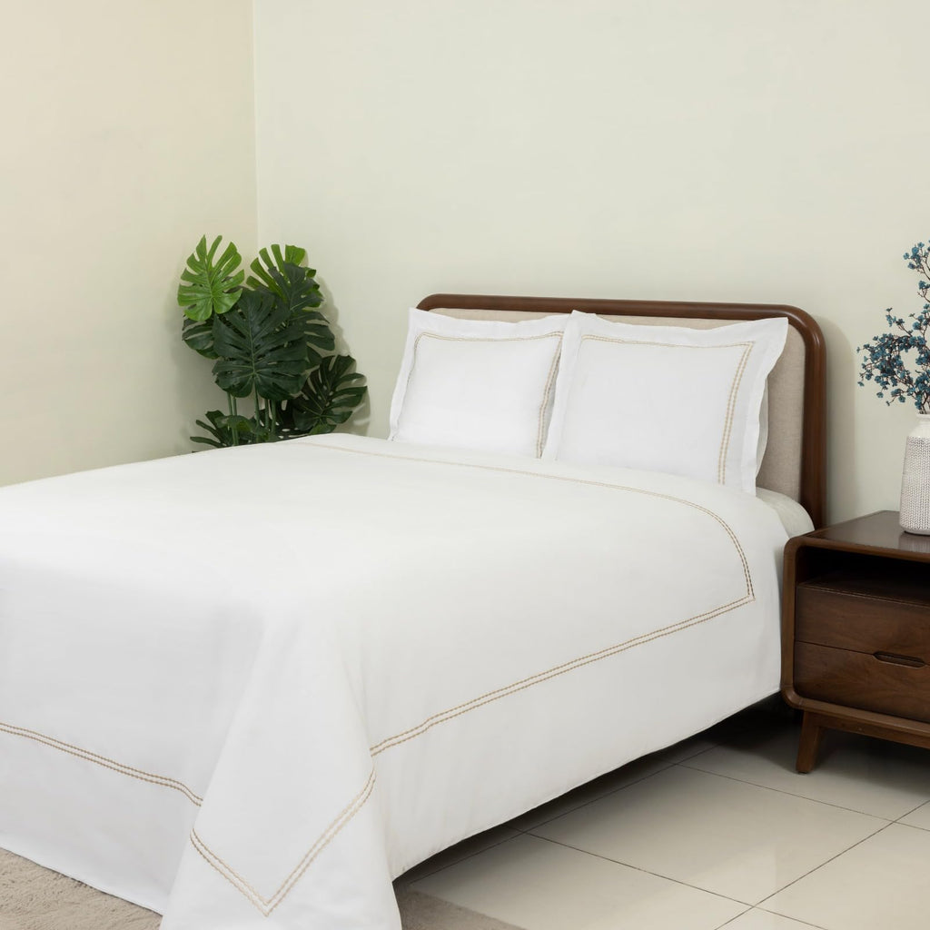 White Duvet Cover Queen 100% Cotton Embroidered 3 Pieces