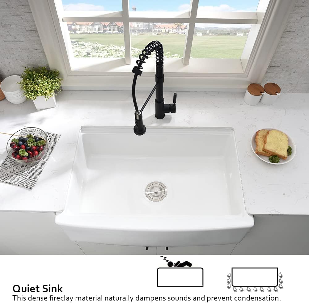33 Inch Farmhouse Sink White Fireclay Porcelain Ceramic Farm Sink | 33x21 Farmhouse Kitchen Sink,Apron Front
