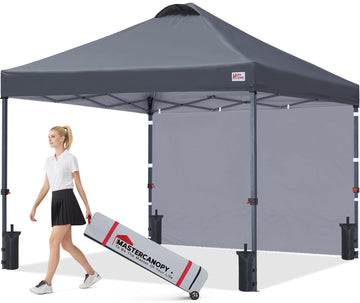 8x8 Pop Up Canopy Tent with 1 Sidewall, 1 Person Setup Instant Shelter, Outdoor Portable Beach Canopy, 1 Roller Bag