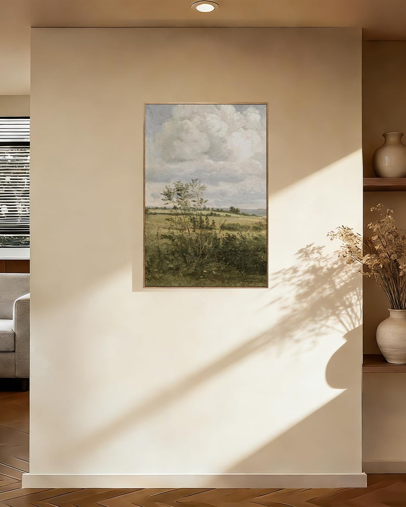 Vintage Farmhouse Wildflower Field Canvas Wall Art, Large Nature Landscape Painting, Spring Farmhouse Decor Bedroom