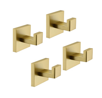 Bath Towel Hooks Brushed Gold, 4 Pack Stainless Steel Robe Coat and Clothes Hook, Heavy Duty Wall Hook, Modern