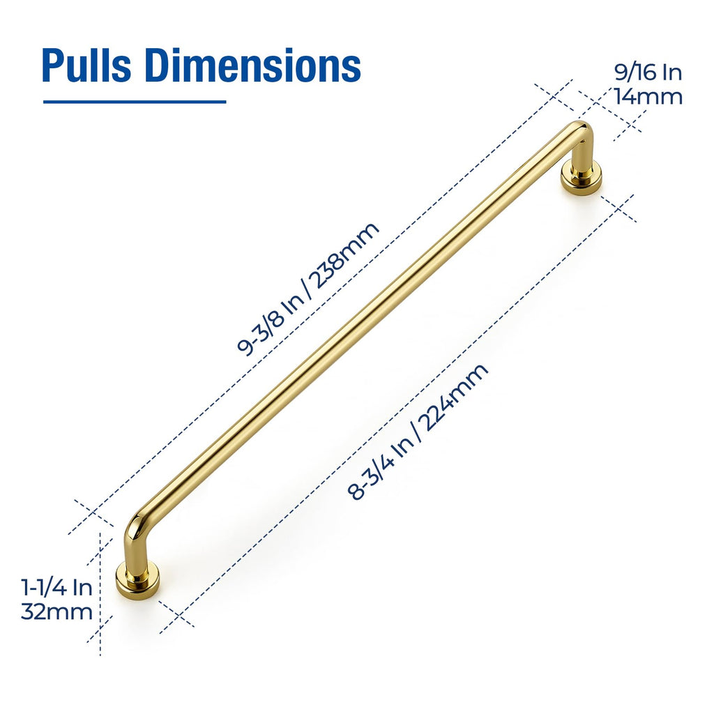 Polished Brass Cabinet Pulls Cabinet Handles, 8-3/4 Inch, 10 Pack