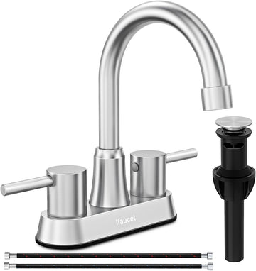 Bathroom Faucets, Bathroom Faucet 3 Hole, Bathroom Sink Faucet, Faucet for Sink 4 Inch 2 Handle Centerset, Lead-Free