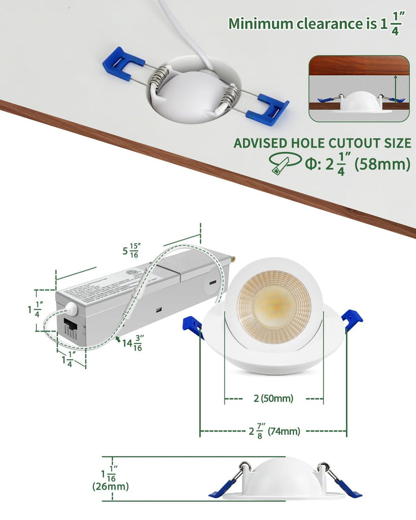 2 Inch Gimbal LED Recessed Lights, 5CCT, 5W 550LM, White 4 Pack