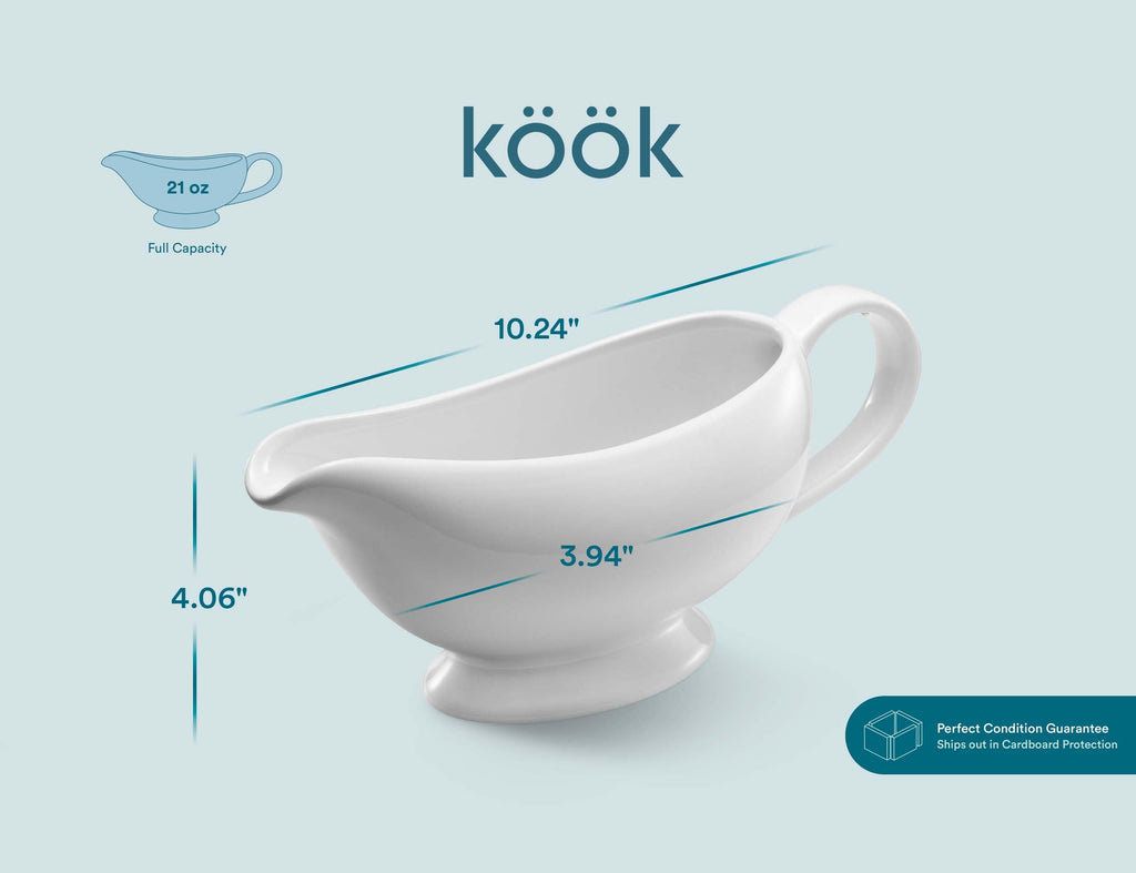 Ceramic Gravy Boat, Large, Spill-Free, 21 oz, White
