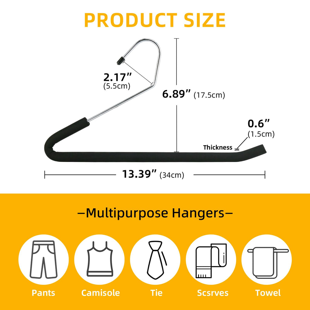 Open Ended Pants Hangers, 10 Pack Non-Slip Foam Padded Pants Hangers Space Saving Heavy Duty for Jeans, Trousers