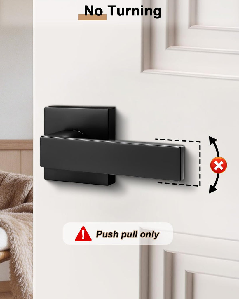 4 Pack| Dummy Door Handles in Matte Black, Non-Turning Interior Door Levers, Heavy Duty Reversible Indoor Handles for