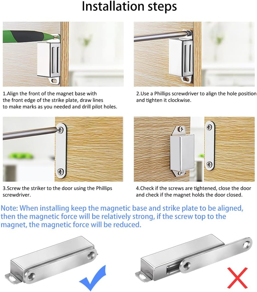 Magnetic Door Catch 40 lbs Pull Strong Magnet Cabinet Latches Magnetic Hardware Stainless Steel Chrome Door Closer