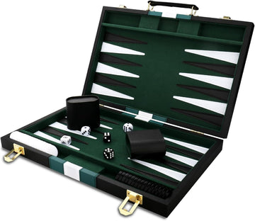 Backgammon Set - Classic Board Game with Premium PU Leather Case - Portable Travel Strategy Backgammon Game Set
