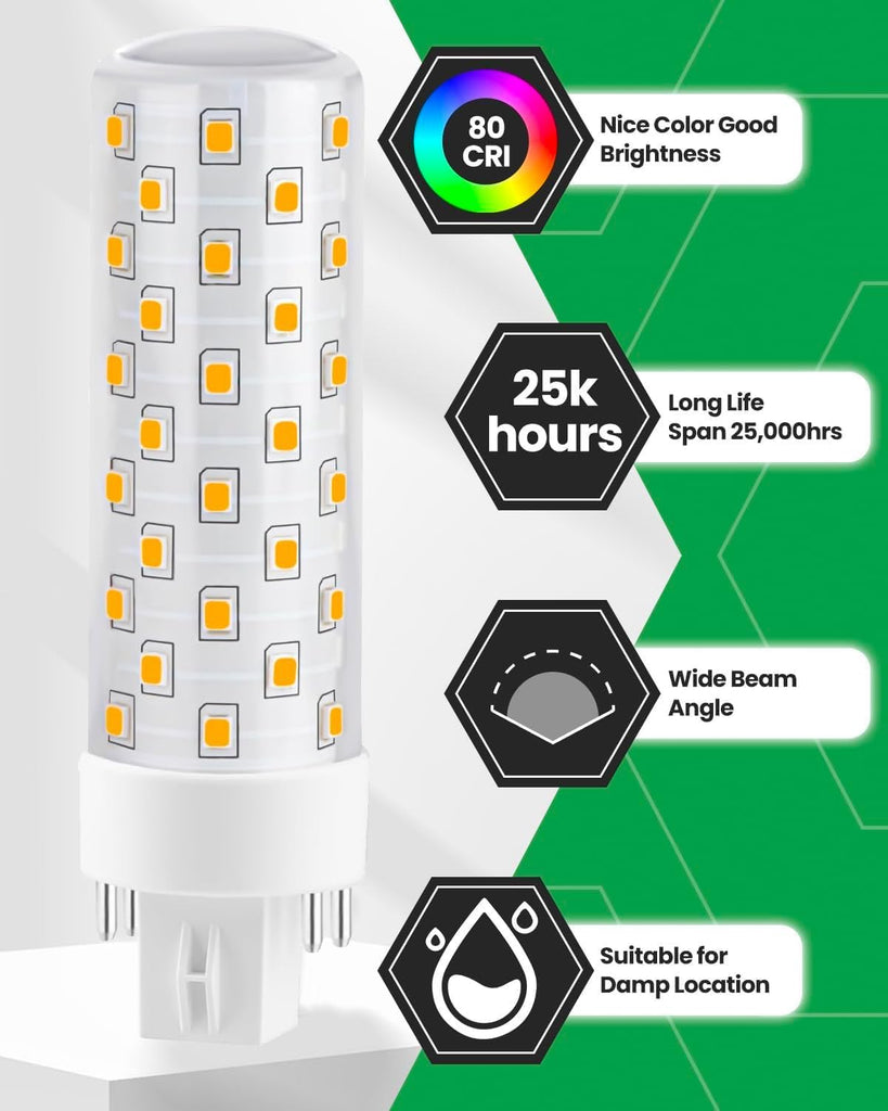 GX24Q LED Bulbs, 3000K Warm White, 4-Pin Base CFL Light Bulb Replacement for 13W 18W 26W Compact Fluorescent Bulb