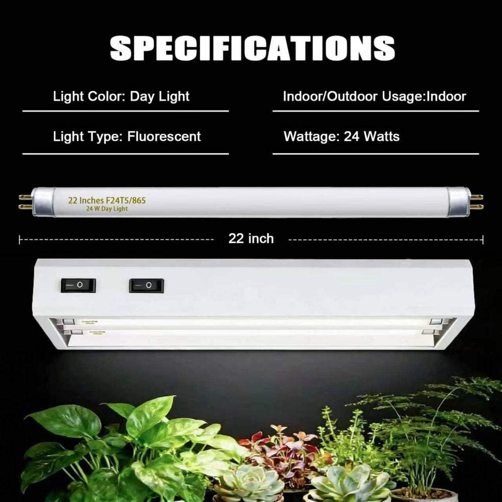 6 Pack 22 Inch T5 Fluorescent Grow Light Bulbs, 24W 6500K Full Spectrum, 2000 Lumens, High Output (HO)