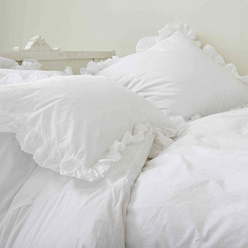 Cotton Duvets - Soft Luxurious 3-Piece Frilled Corner Ruffle Quilt Duvet Cover Set with Corner Ties 100% Cotton 400