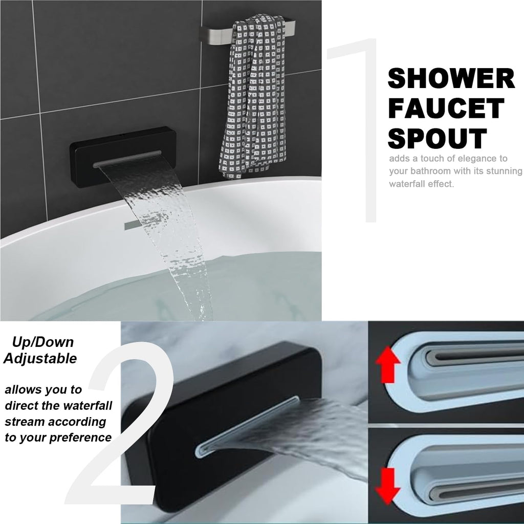 Dual Rain Shower System with Up/Down Waterfall Bathtub Spout, Ceiling Mount 14 x 20 Inch LED Shower Head Rainfall
