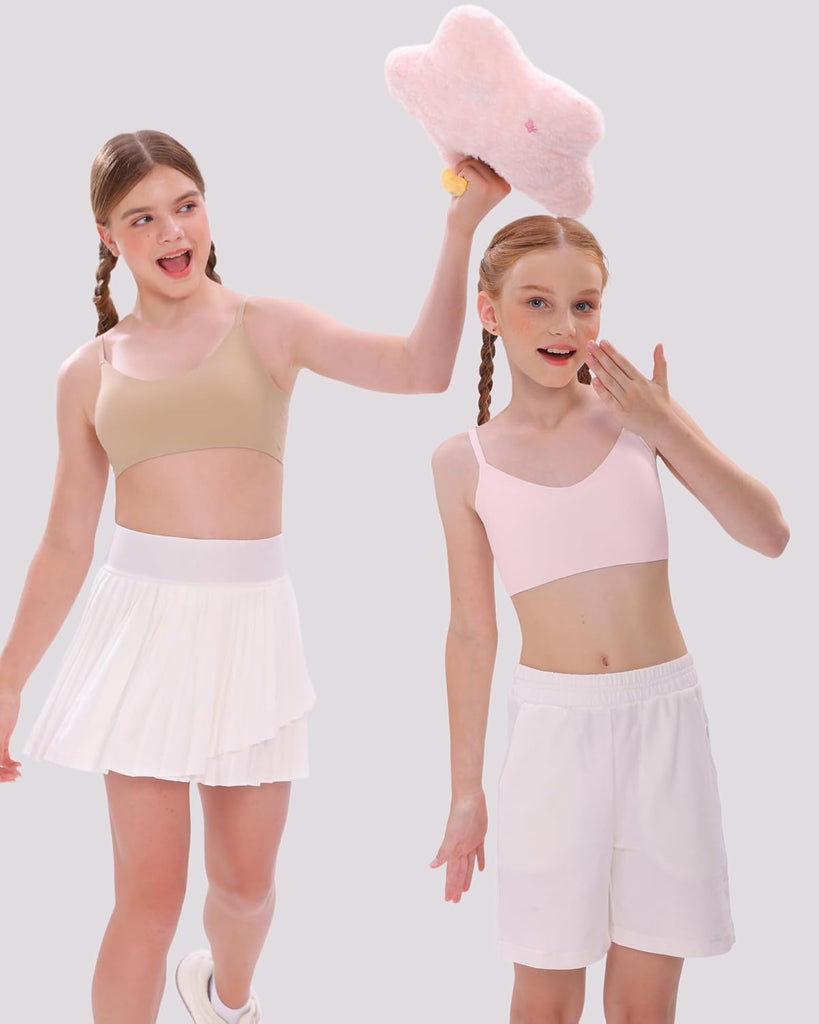 Soft Fixed Padding Training Bras for Girls, Seamless-Look