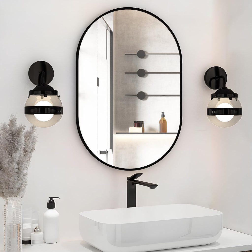 Oval Bathroom Mirror Wall Vanity Oval Mirrors, 20"x30" Black Bathroom Mirrors for Over Sink Pill Mirrors Capsule Wall
