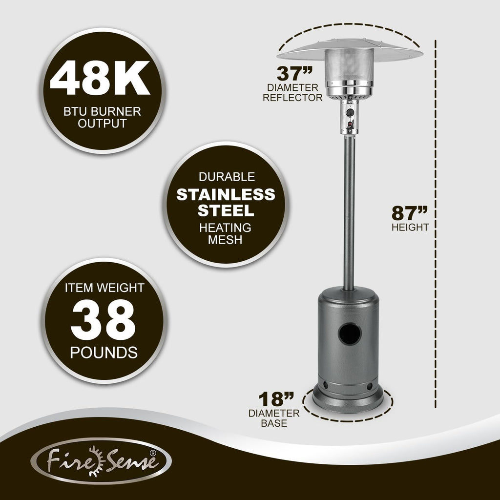 Patio Heater with Wheels, 46,000 BTU, Hammered Platinum | Electronic Ignition System, Portable Outdoor Propane