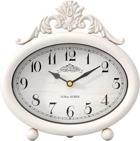 Vintage Table Clock, Desk and Shelf Decor Clock, French Rustic Antique Style White Mantel Clocks, for Farmhouse