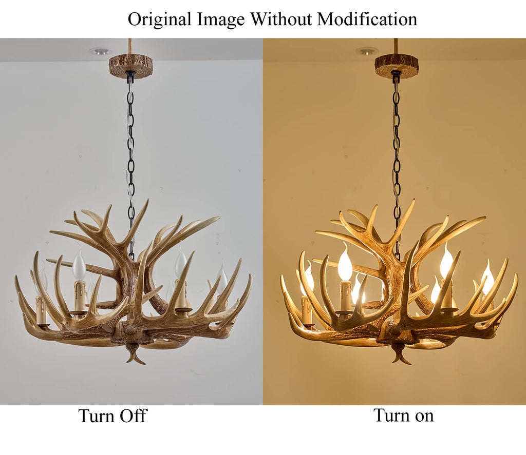 Antler Chandelier 6 Light, Rustic Style Antler Light Fixtures, E12 Base Deer Antler Chandelier Lighting Store Bar (6