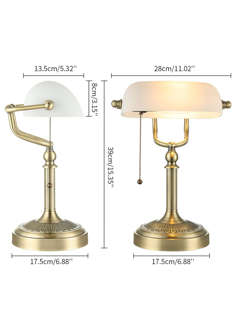 White Matted Glass Bankers Desk Lamp,Plug