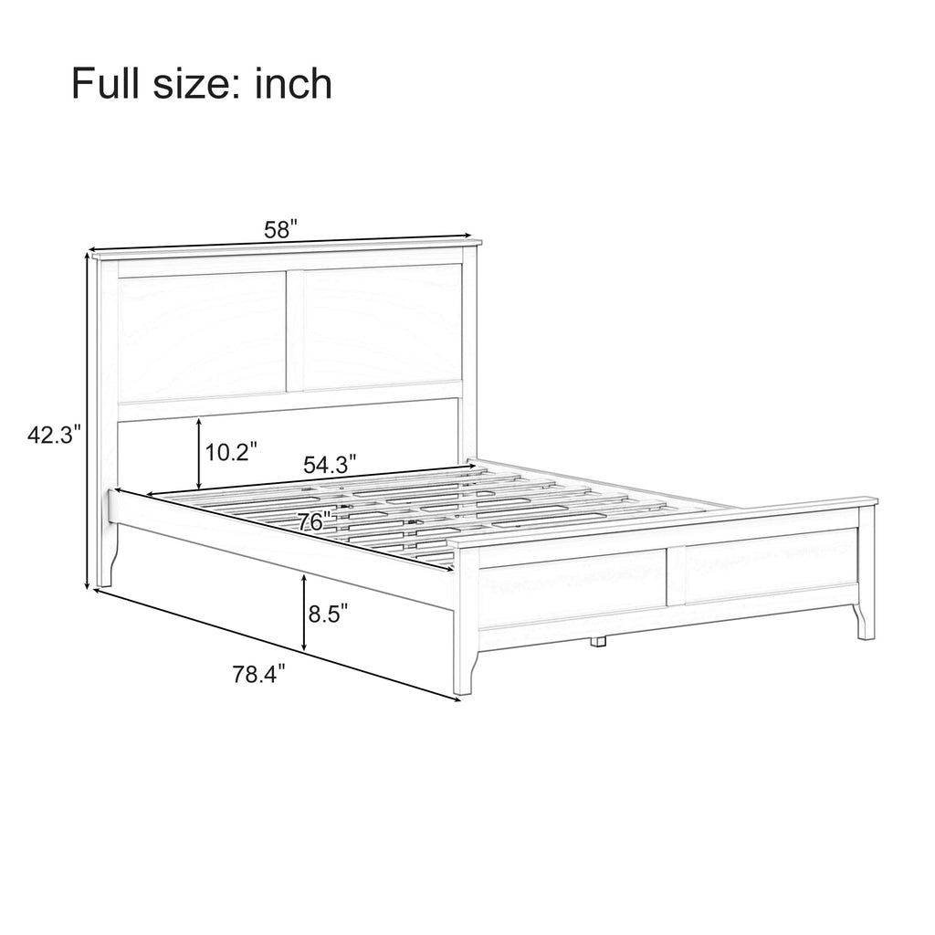 Farmhouse Platform Bed with Headboard, Modern Solid Wood Platform Bed Frame, Sturdy Wooden Foundation with