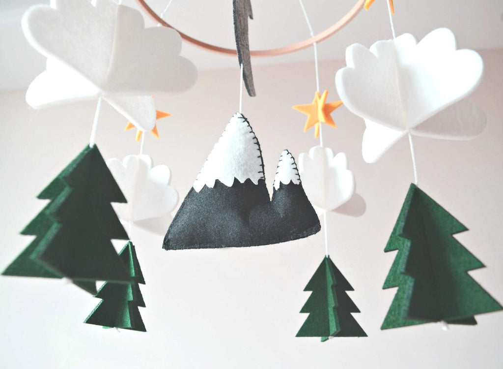 Baby Crib Mobile, Wooden Nursery Decor (Long Evergreen)