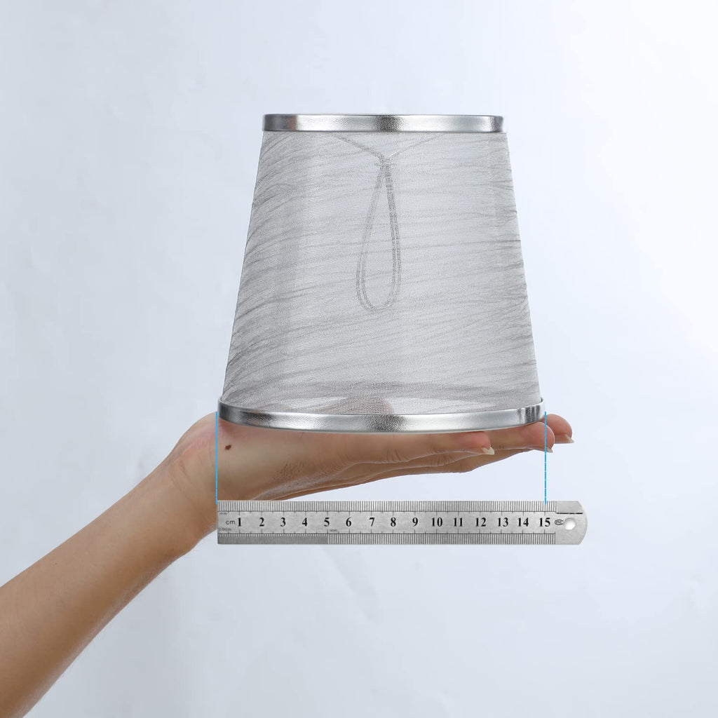 Set of 6 Crystal Chandelier Mini Lamp Shade 5.5-inch, Bell, Clip On Lamp Shade, Champagne Organza (Silver)