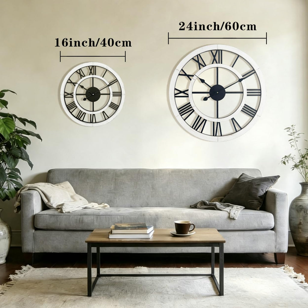 16 Inch Rustic Wall Clock Silent Non-Ticking Wooden Wall Clocks with Roman Numerals Farmhouse Decorative Clock
