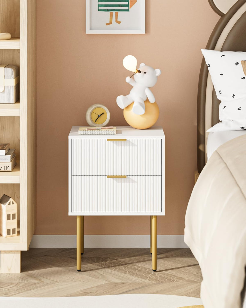 Nightstand, Morden Bedside Table with Gold Frame, Small White Night Stand, End Table, Bedside Furniture, Side Table with