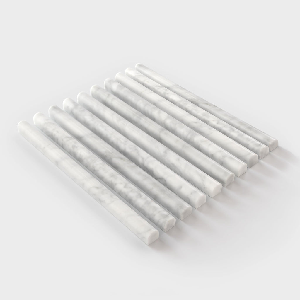Carrara White Marble Pencil Liner Tile, 3/4" x 12" Honed Natural Stone Bullnose Tile Edge Trim Molding